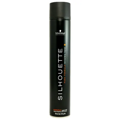 A black aerosol can of hairspray with white and orange text on a white background.
