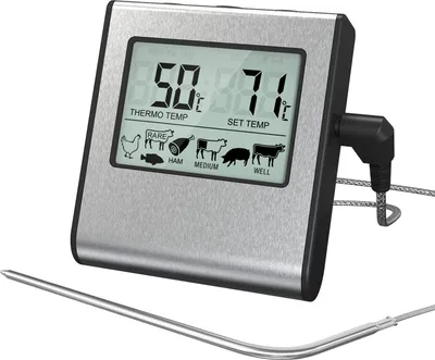 Produktbild von Digitales LCD-Lebensmitteltemperaturmessgeraet, Koch- und Fleischthermometer mit Temperaturfuehler, digitales Ofenthermometer fuer Grill, Smoker, Barbecue, Kueche, Kochen, mit 7 voreingestellten Temperaturen und Timer