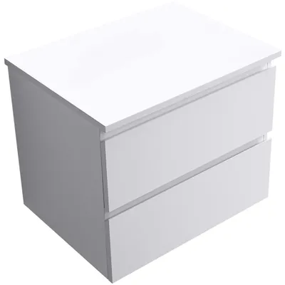 Productafbeelding van CERANO - Badkamerkast Carole - mat wit + wastafelblad van composietmarmer Elanys - 12 mm - mat wit - 60x49,2x46 cm