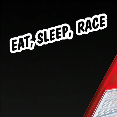 Produktbild von Auto Aufkleber Eat, Sleep, Race Tuning Rennen Car Schriftzug 19,5x3 cm Weiss Matt Sticker Heckscheibenaufkleber