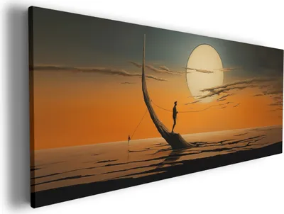Produktbild von Wallario Premium Leinwandbild Einsam im Sonneruntergang in Größe 50 x 125 cm