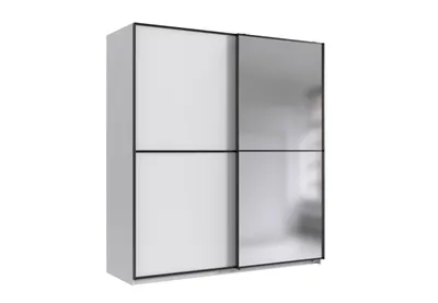 Produktbild von Kleiderschrank Ulm in Weiß mit Aufleistungen in Schwarz– Schwebetürenschrank 180 cm Breite mit Spiegel