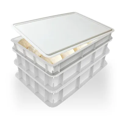 Produktbild von 3x Pizzaballenbox mit Deckel, 40x30x7,5 cm | Gärbox, Teigwanne für Pizzateig.Teigbox für 6 Pizzaballen, Pizzateigbehälter