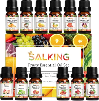 Immagine prodotto di Set di oli essenziali di frutta, 6 flaconi da 10 ml, per diffusori, oli profumati naturali