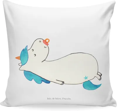 Produktbild von Mr. & Mrs. Panda Dekokissen Einhorn Schnuller - Weiß - Geschenk, kissen für sofa, Geburtstag, Baby, 40x40, kuschelkissen, Unicorn, Geburt, Polster, zier, Einhörner, Mama