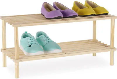 Immagine prodotto di Scaffale per scarpe in legno - 2 ripiani - per 4 paia - Porta scarpe - 29,5 x 63 x 26 cm - Colore naturale