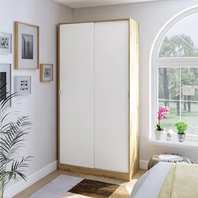 Immagine prodotto di Dmora Guardaroba 2 Ante Bucksport 50x200h cm Marrone Rovere Nodi, Appendiabiti 2 Ante
