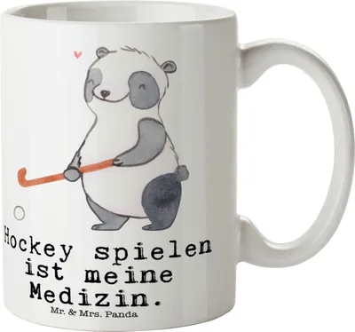Produktbild von Mr. & Mrs. Panda Kaffeebecher Panda Hockey spielen - Weiß - Geschenk, Kaffeetasse, Becher, Feldhockey, Tasse, keramik, Verein, Teetasse, Hockeyschläger