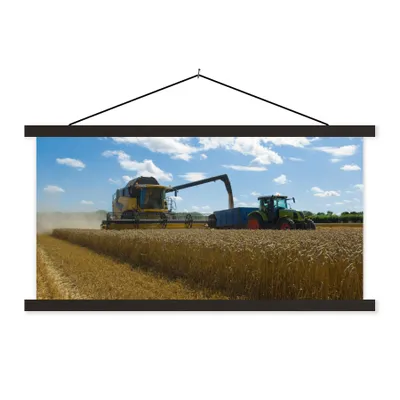 Produktbild von MuchoWow® Textilposter Traktor - Bauernhof - Landleben - Ernte - Getreide 90x45 cm mit schwarzem Rahmen - Klemmleisten