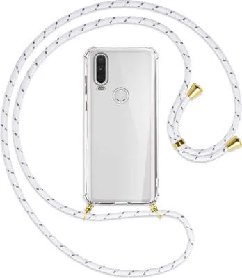 Produktbild von Handykette Backcover-Schutzhülle mit Band (Metall goldfarben) für Motorola One Action - weiß/grau