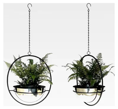 Produktbild von 2er Set Blumenampel Innen Metall Wand Hängepflanzen 78 cm mit Topf Silber