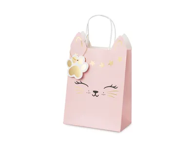 Produktbild von Geschenktüte Katze mit Henkel 18x10x27cm Hellrosa / Gold