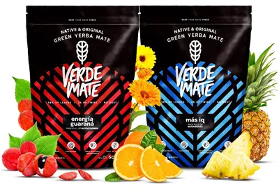 Produktbild von Verde Mate - Mate Tee Set Mas IQ, Energia Guarana 2x500g - Dicke Blätter 5mm - Mild, Luftgetrocknet - Stark Belebend - Yerba Brasilien