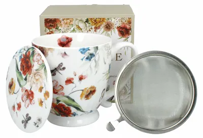 Image de Duo | Tasse à thé avec passoire - 510 ml - Porcelaine avec motif floral - Design élégant - Accessoires pratiques