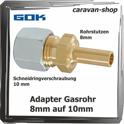 A product image of a gas adapter with text labels.