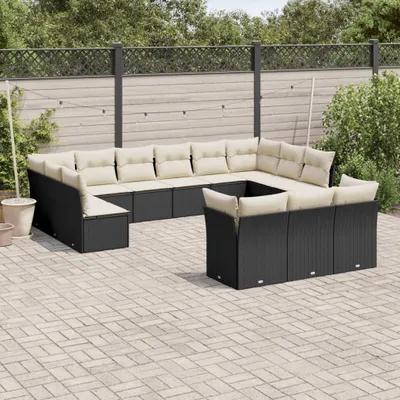 Produktbild von CLORIS 13-tlg. Garten-Sofagarnitur - mit Kissen - Schwarz Poly Rattan - Gartenmöbelgarnituren LL0000257351