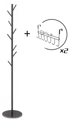 Garderobenständer mit 8 Haken, Marmorsockel, schwarz, 170 cm