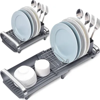 Image de Egouttoir à vaisselle en acier inoxydable, Extensible et compact, Anti-rouille, pour la cuisine