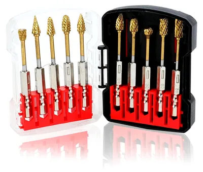 Produktbild von Hartmetallfrässtift-Set mit Schnellwechsel, 6,35 mm Sechskantschaft