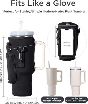 Produktbild von Tragetasche für Wasserflaschen mit Telefonfach, Neopren, verstellbarer Riemen, für unterwegs