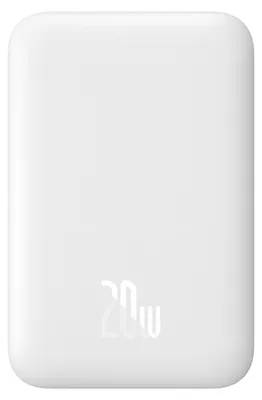 Zdjęcie produktu dla Powerbank Baseus Airpow o pojemności 6000 mAh i mocy 20W, z magnetycznym połączeniem, wraz z kablem Baseus Simple USB-C - USB-C o długości 30 cm, w kolorze białym