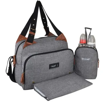 Produktbild von Baby an Bord - Wickeltasche - Titou-Tasche Heather Grey - 2 Fächer 8 Taschen - Lunch-Tasche - Wickelauflage schmutzige Wäschesack-Krawatten