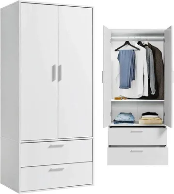 Productafbeelding van Kledingkast - Opbergkast - Kleding Opbergen - Met Lades - 80x180cm - Wit