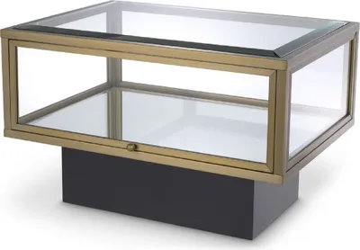 Produktbild von Casa Padrino Luxus Beistelltisch Messingfarben / Schwarz 70 x 50 x H. 46 cm - Rechteckiger Edelstahl Tisch mit Glasplatten und Spiegelglas Boden - Luxus Wohnzimmer & Hotel Möbel