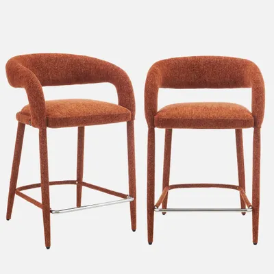 Produktbild von sweeek - 2er-Set moderne Barhocker mit Stoffbezug - Terrakotta