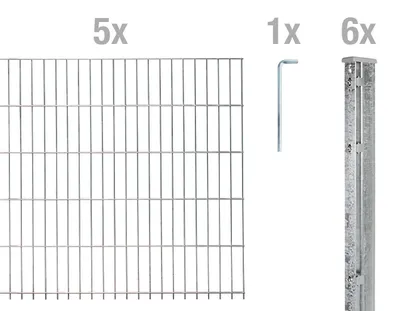 Immagine prodotto di Alberts 675448 Recinzione a doppia rete metallica come set completo di 12 pezzi, zincato a caldo, altezza 243 cm, lunghezza 12,5 m
