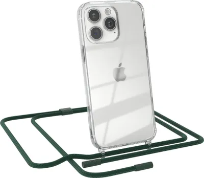 Produktbild von EAZY CASE Handykette für Apple iPhone 15 Pro Max, Clear Case aus Silikon, mit Umhängeband, abnehmbare Endstücke, Handyband in Grün