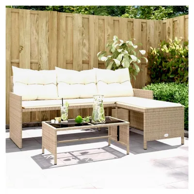 Produktbild von Sitzgruppe für den Außenbereich, L-förmige Gartensofas mit Tisch und Kissen, Beige, Polyrattan