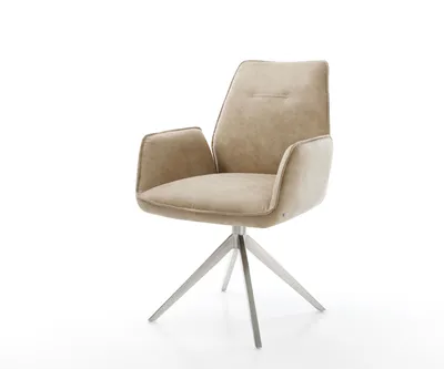 Produktbild von DELIFE Esszimmerstuhl Zoa-Flex Mikrofaser Beige Vintage Kreuzgestell breit Edelstahl Taschenfederkern