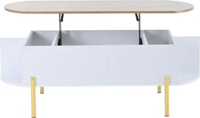 Produktbild von Couchtisch 120x50x43cm Wohnzimmertisch Kaffeetisch Hoehenverstellbar Stauraum 7 Ablageflaechen Weiss Beistelltisch Weihnachtsfeiertisch