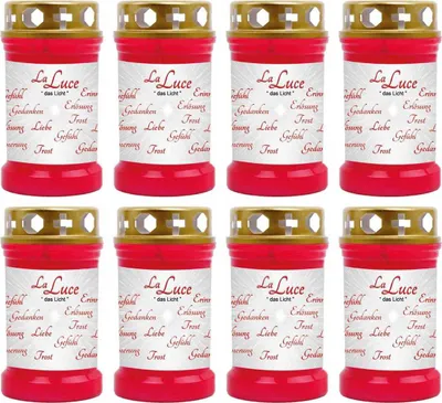 Produktbild von Grabkerze Rot 8er Pack, Brenndauer: 40 Stunden ( je Kerze ), Motiv: LaLuce