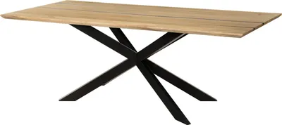 Produktbild von MASSIVMOEBEL24 Esstisch Mango 220x100x76 natur lackiert / Epoxid schwarz, Kreuzgestell 2 anthrazit matt EPOXY