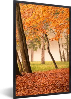 Produktbild von MuchoWow® Gerahmtes Poster Blätter - Herbst - Wald 40x60 cm - Poster mit Schwarzem Bilderrahmen Wandposter Rahmen Foto Bilder - Papierdruck - Wandbilder