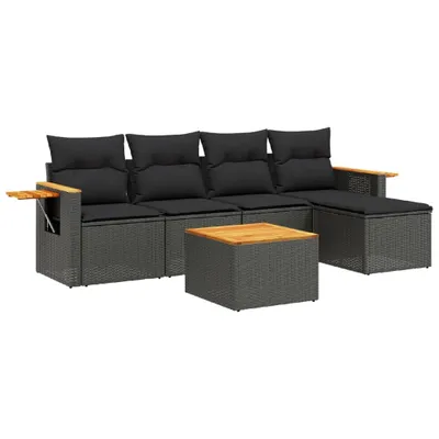 Produktbild von 6-tlg. Garten-Sofagarnitur mit Kissen Schwarz Poly Rattan