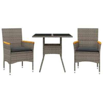 Produktbild von 3-tlg. Garten-Essgruppe mit Kissen Grau Poly Rattan und Glas