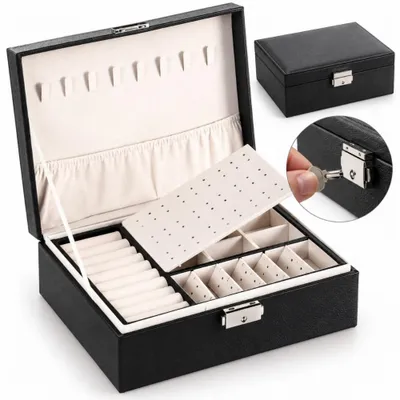 Produktbild von Schmuckkästchen Schwarz Schmuck Organizer Für Ringe Ohrringe Ketten Armbänder Für Schminktisch Kommode Schlafzimmer