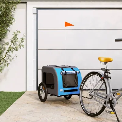 Immagine prodotto di Maison Exclusive - Rimorchio per biciclette per cani, blu e grigio, in tessuto Oxford e ferro