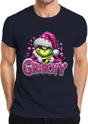 Produktbild von Grinchy Weihnachten Geschenk Pink Glitzer Bling frech glam Herren T-Shirt, Navy, 3XL
