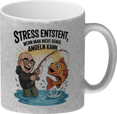 Produktbild von Fröhlicher Angler Spruch Glitzer-Kaffeebecher für Angelfans