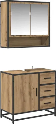 Productafbeelding van vidaXL Badkamerkastset, 2 stuks, Artisan-eikenhout, 65 x 33 x 60 cm