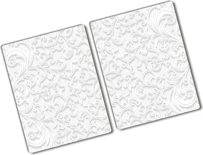 Produktbild von Tulup Glas Herdabdeckplatte - 2x40x52 cm - Glaskeramikkochfeld-Abdeckung Spritzschutz Glasabdeckplatte Kochplattenabdeckung und Schneidebrett - Zweiteilig - Kunst: modern & klassisch - Ornamente - Weiß