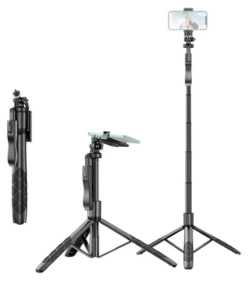 Obrázek produktu pro 60palcová multifunkční selfie tyč - stolní stativ se 6sekční teleskopickou tyčí, 360° otočnou kulovou hlavou s rukojetí proti otřesům, klipem na telefon, 1/4palcovým adaptérem a dálkovým ovládáním, kompatibilní s Android 4.4/iOS 5.1