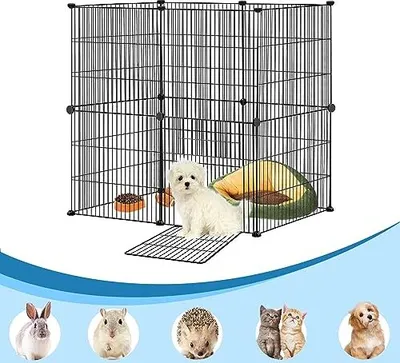 Image de NAIZY Enclos pour lapins avec 12 panneaux, Cage pour cochons d'Inde avec porte, Enclos pour lapins, Enclos pour chiots Enclos pour petits animaux en métal grillagé pour petits animaux, chiots, Intérieur Extérieur