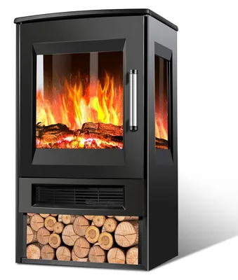 Zdjęcie produktu dla Ikodm Kominek elektryczny 900/1800 W, elektryczny kominek stojący z pilotem, termostatem, timerem i 8 kolorami płomienia, czarny
