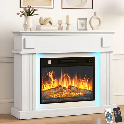 Produktbild von Elektrokamin 1800W mit Flammeneffekt , Elektrischer Kamin Heizgerät mit Timer, Thermostat mit LED-Beleuchtung
