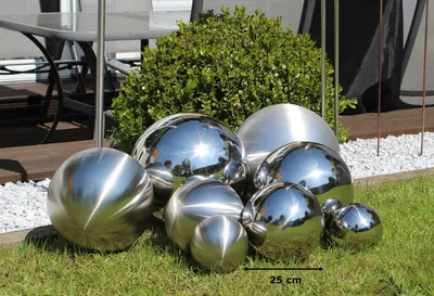Produktbild von Edelstahl Deko-Kugel groß poliert Ø 25cm Gartendeko Rosenkugel Beet Teich Hohlkugel schwimmfähig XXL